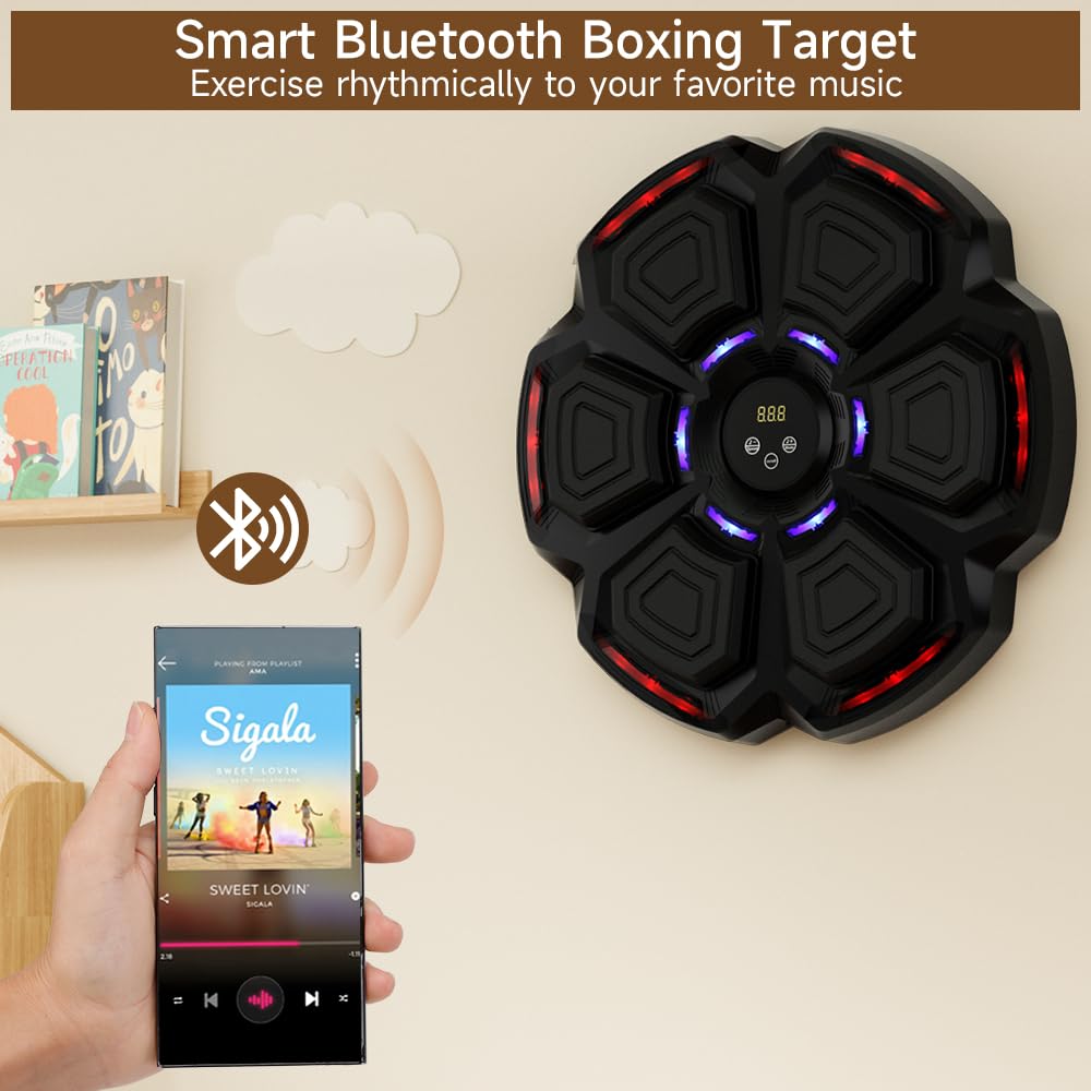 Topteng Bluetooth Music Boxing Machine mit 9 Geschwindigkeitsmodi und Zählmodus, Reaktionstraining, Boxmaschine mit Musik für Erwachsene Kinder, Boxen Musik für Wand, Wandmontiertes Reflex-Training