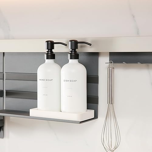 Miniatura 4 de Juego de dispensador de jabón de cocina, dispensador de jabón blanco con bomba de acero inoxidable negro, perfecto para decoración moderna de cocina