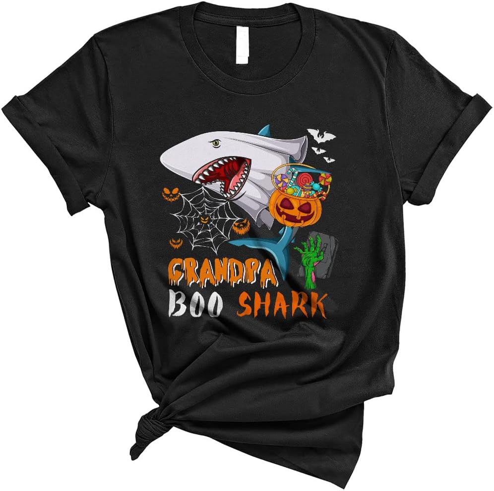 Grandpa Boo Shark Cute Funny Halloween Costume Pumpkin Ghost Shark Lover Matching Family Group Unisex T-Shirt