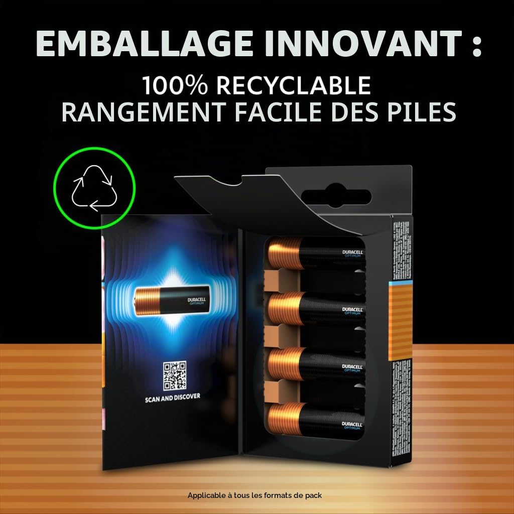 32 x Duracell AA Optimum (4 ampoules de 8 batteries) 32 piles (MX1500/STYLO/MIGNON)