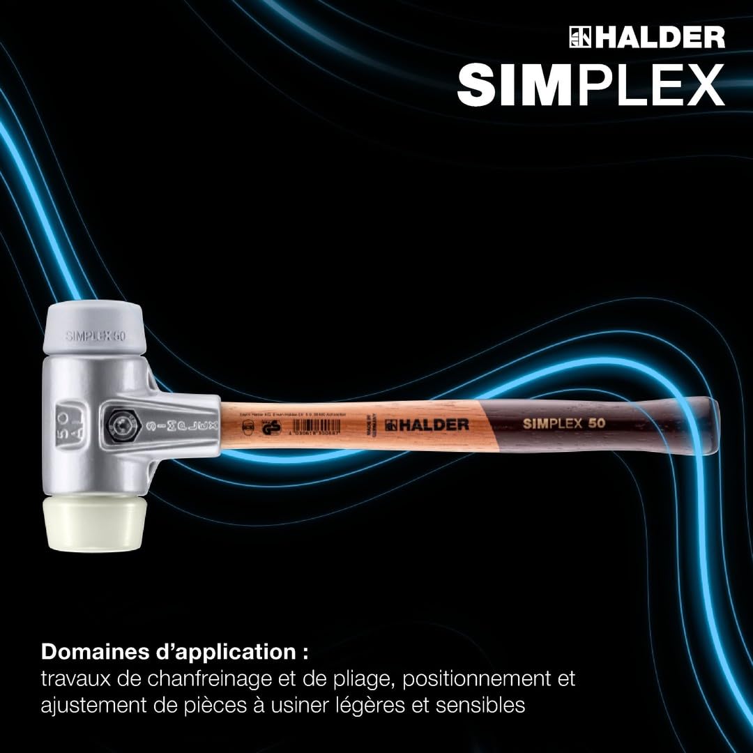 Maillet SIMPLEX, TPE moyen/nylon; avec boîtier en aluminium et manche en bois | D=30 mm | 3138.030