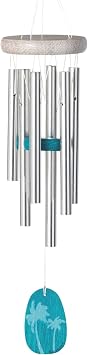 Woodstock Wind Chimes Margaritaville Palm Wind Chime Small 16" Silver and Blue Tropical Chimes for Outside Patio Porch Sunroom or Garden Decor