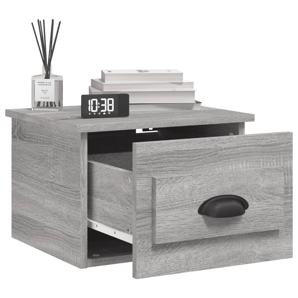 Mesita de noche de pared Sonoma gris 41,5 x 36 x 28 cm con cajón – Mesita de noche de madera, montaje en pared, espacio de almacenamiento flotante