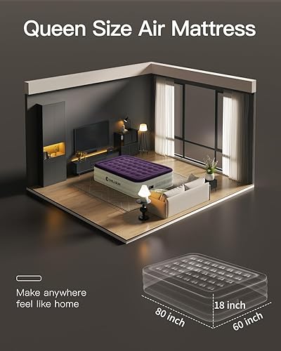 Miniatura 2 de CHILLSUN - Colchón inflable Queen con bomba integrada, diseño mejorado, 18 pulgadas, parte superior aterciopelada, para invitados, campamento,