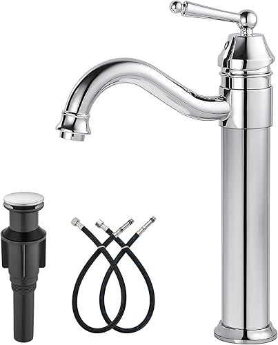 gotonovo Grifos para lavabo de baño, cromo pulido, un solo mango, cuerpo alto, caño giratorio, acabado plateado, desagüe desplegable sin