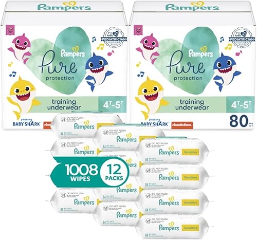 Pampers Pure Pants 4T5T (2 x 80 unidades con toallitas sensibles a base de agua, 12 paquetes Pop-Top (1008 unidades)