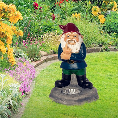 Solar Powered Middle Finger Lawn Gnome Light Up Home Garden Statue by