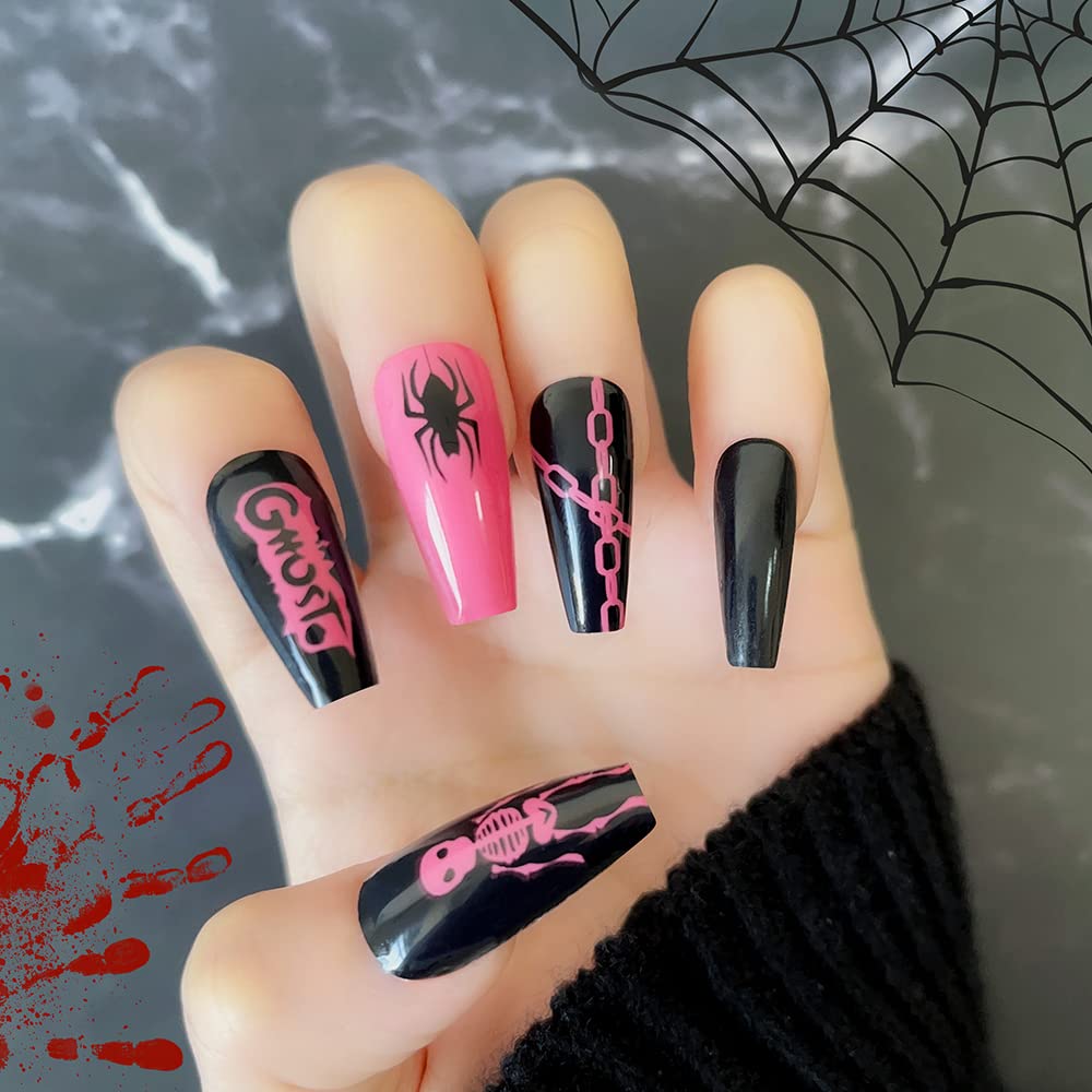 Amazon com Halloween Fake Nails 24Pcs Press on Nail Medium Length with