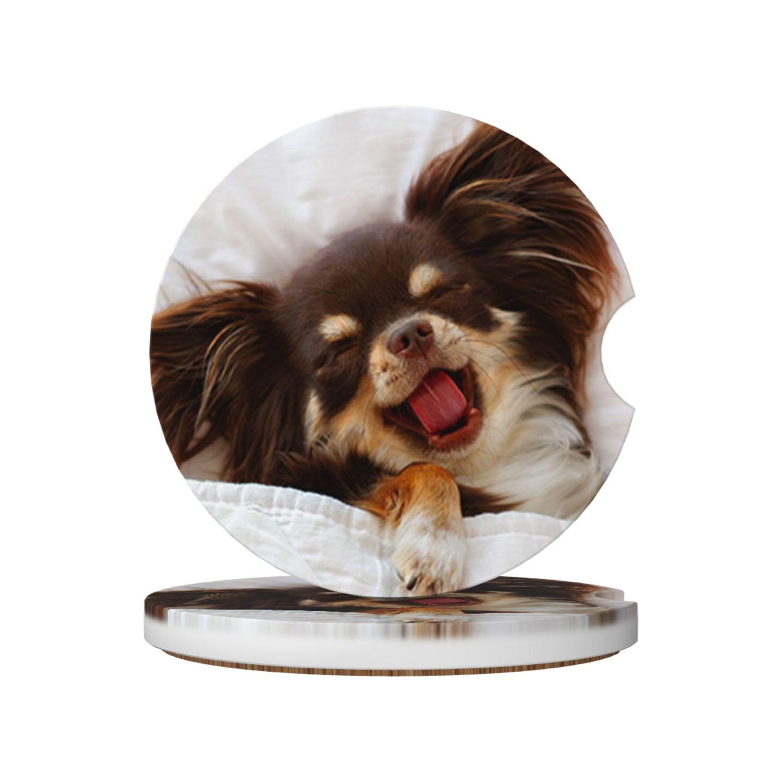 Cute Chihuahua Dog Animal, Car Cup Holder Coasters 2 Pack, Absorbent Ceramic Car Coasters with Non Slip Cork Base