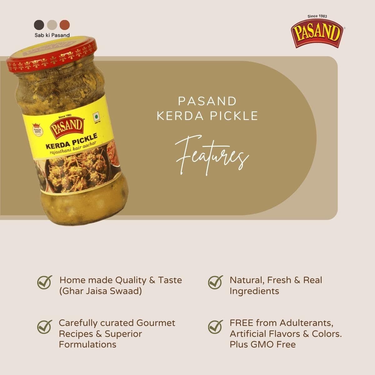 PASAND Kerda Pickle 280g | Traditional Ker Achar | Authentic Rajasthani Kair Pickle | Tangy & Spicy Desert Berry Pickle | Homemade Style | Glass jar