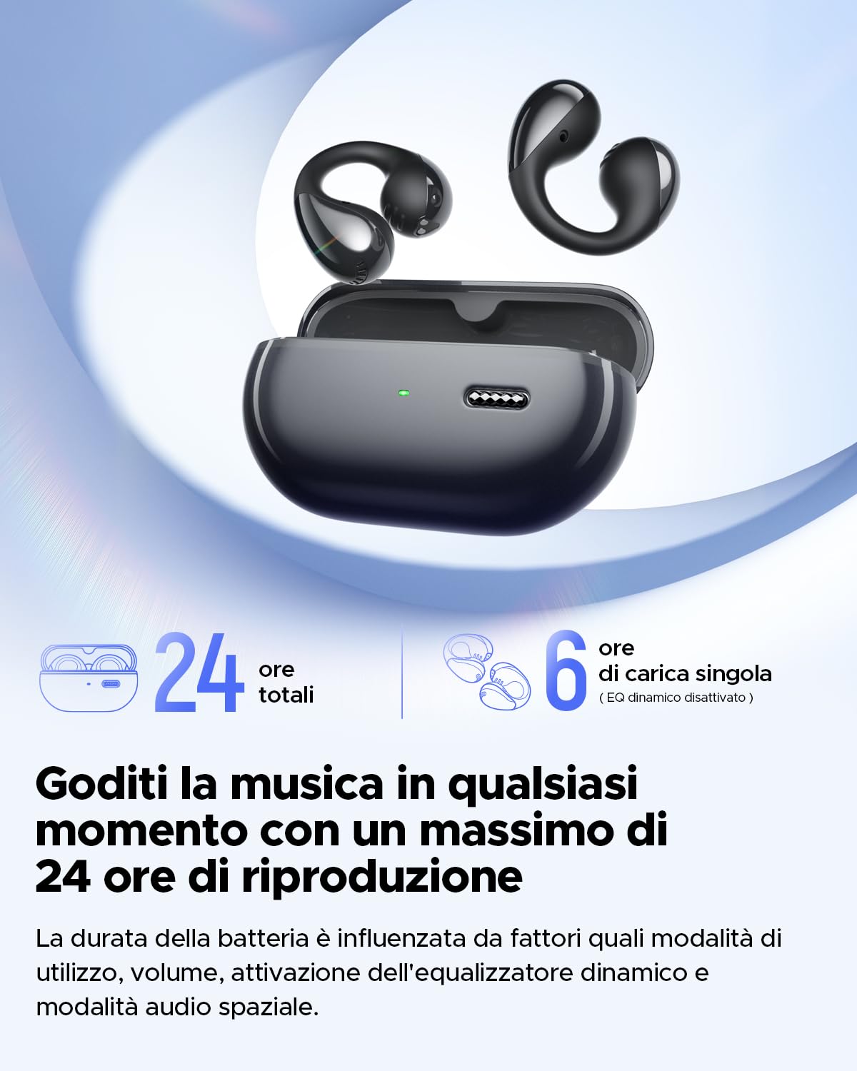 SoundPEATS Pearlclip Pro Cuffie Wireless, Open-ear Auricolari Bluetooth 5.4, Driver 12mm con Bassi Potenti, 24 Ore di Riproduzione, Resistenza acqua IPX5, APP | · IPX5 · ricarica 10min=2h · EQ e 3D suono · clip comfort