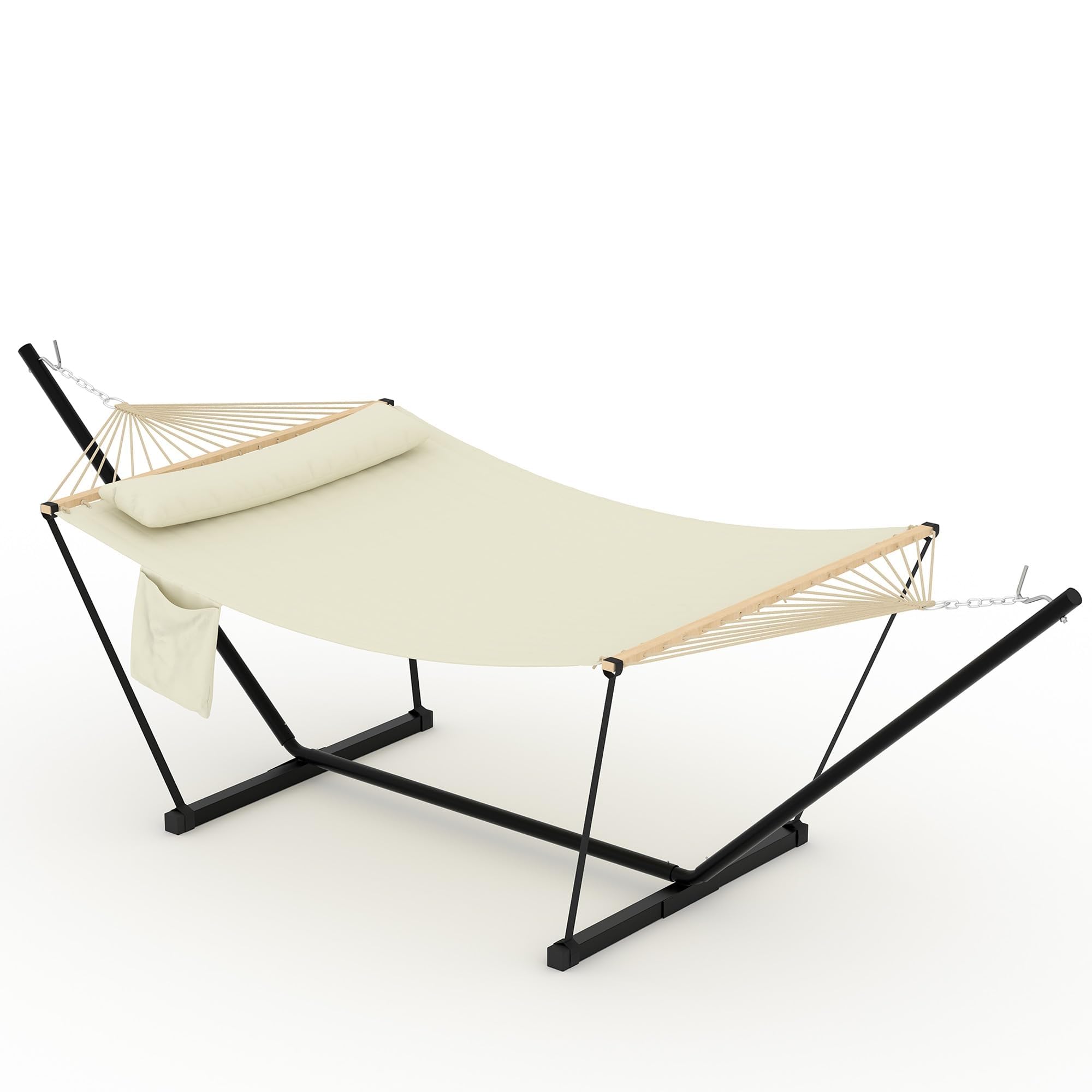 Amaca doppia con supporto per esterni, resistente, portatile, per 2 persone, con supporto regolabile in acciaio, per patio, giardino, spiaggia, cortile (bianco sporco, 3,5 m)