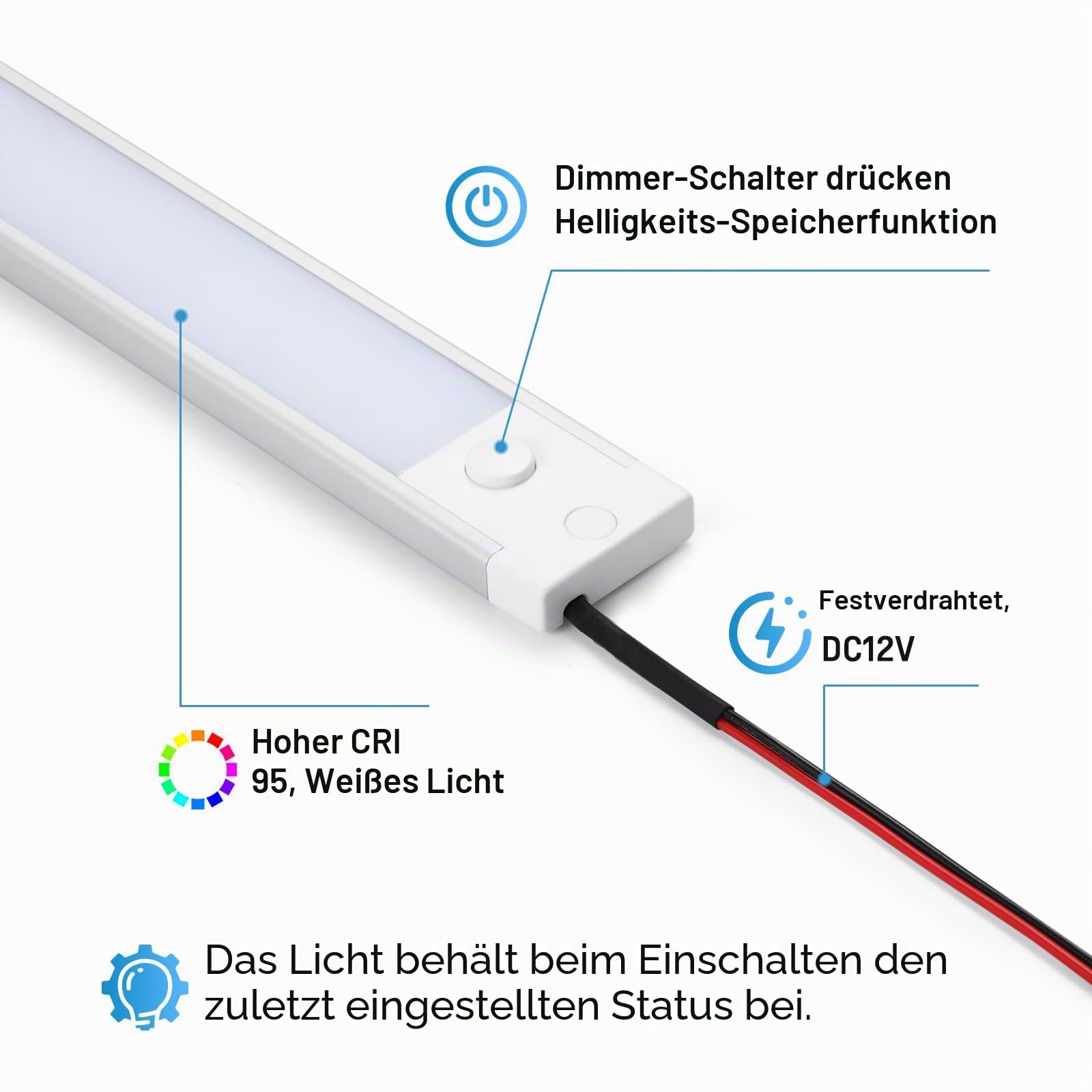 acegoo 12V LED Unterbauleuchte 470lm Wohnmobil Dimmbar 4,5W Integriertem Dimmschalter&Rotes Licht, Kabine für Boot Yacht Wohnwagen Camper Innenbeluchtung 305mm 2PCS (4000K)