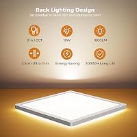 BLNAN LED Mennyezeti Lámpa 18W - Ultravékony Panel Háttérfénnyel, 3 Színhőmérséklet (3000K/4000K/5000K), 1800lm, Négyzet Alakú, Fehér 2