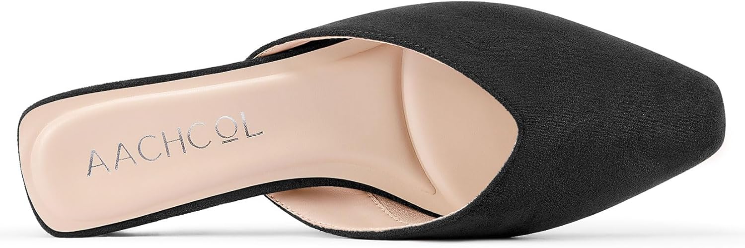 Aachcol Womens Mules Slip-on Pointed Toe Flats Shoes Mules Office 1.2 Inches Heels