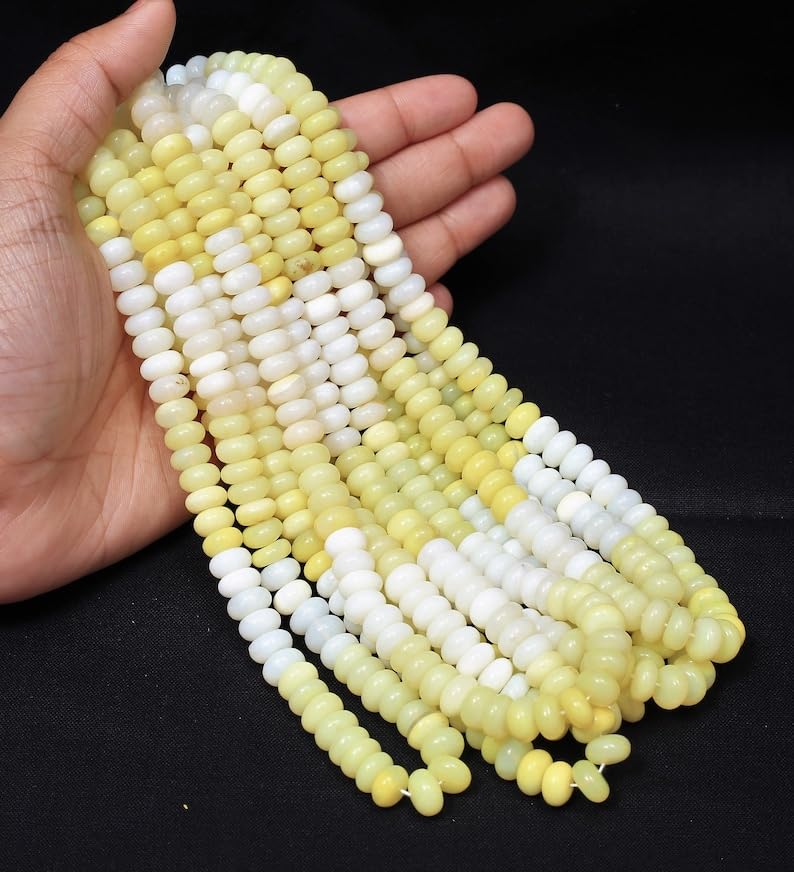 Perles opale jaune citron rondelle 7x9mm fil gemmes naturelles fabrication bijoux