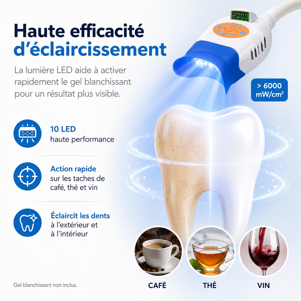 Lampe LED de Blanchiment Dentaire Professionnelle 36 W, Lumière Bleue et Rouge, Minuterie 0–20 Min, Angle Réglable, Appareil de Blanchiment des Dents pour Salon, Cabinet Dentaire et Institut de Beauté