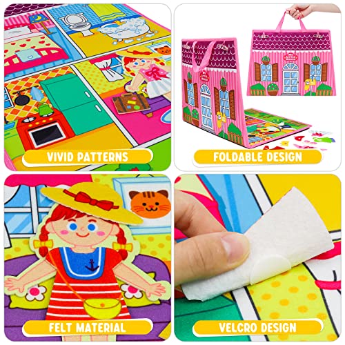 Okooko Dress Up House Felt Board 35Pcs Double-Sided Foldable Dress Up Teaching Girls Toy Preschool Crafts Storytelling Early Learning Interactive Play Kit For Toddlers Kids #TOP2