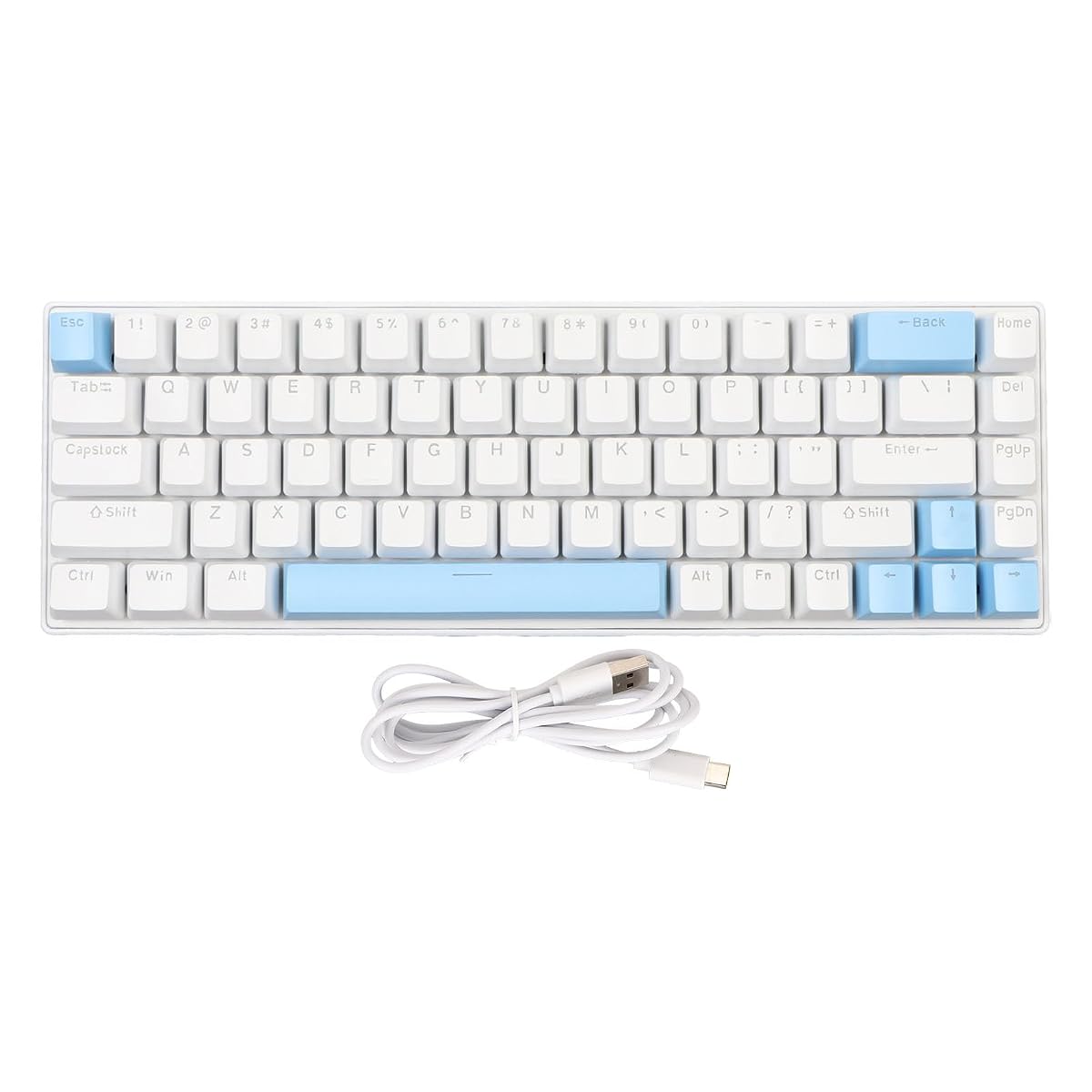 Klawiatura Mechaniczna 60% z Niebieskim Przełącznikiem, 10 Trybów Podświetlenia RGB, Przełączanie Klawiszy N, Kompaktowa Przewodowa Klawiatura do Gier USB C do Gier Komputerowych