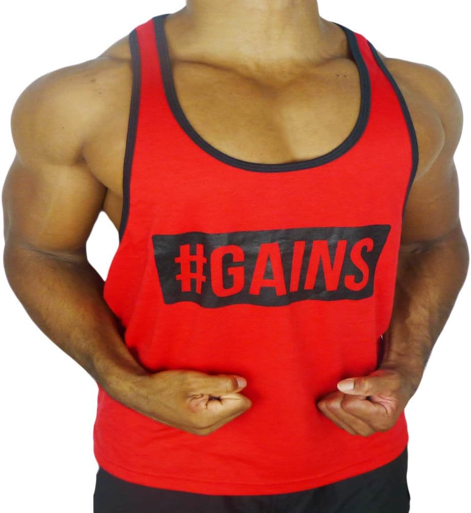 #Gains Men's Stringer Bodybuilding Fitness Muscle Workout Gym Tank Tops Singlet