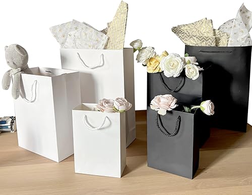 Miniatura 2 de AMROSE Paquete de 12 bolsas de regalo surtidas con papel de seda, tres tamaños, bolsas de regalo de papel reciclable a granel para cumpleaños,