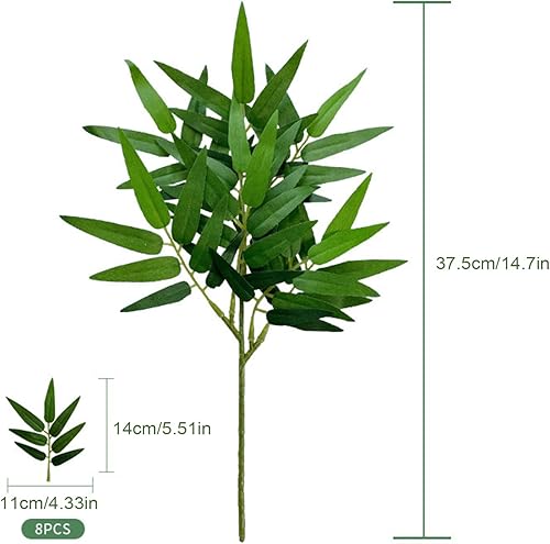 Miniatura 8 de 6 piezas de hojas de manzana artificiales, tallos largos, 14.7 hojas de eucalipto, ramas verdes sintéticas para arreglos florales, ramos de florero,
