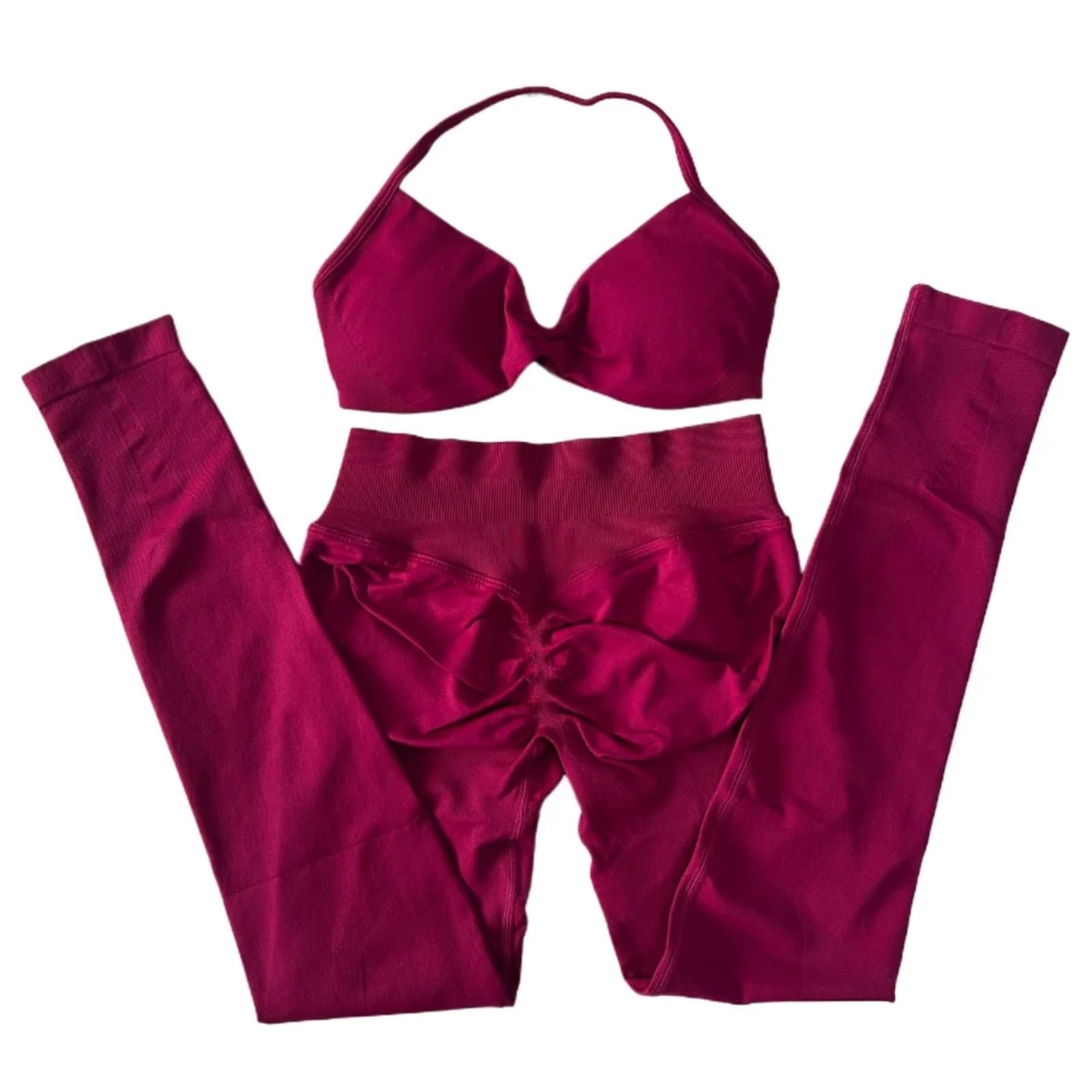 Sport Set Damen 2-teiliges Set mit Riemchen-Yoga-BH, Sport-Top, Workout-Leggings-Set, nahtloses Fitnessstudio-Set, Fitness-Kleidung, Outfit(Color 28,L)