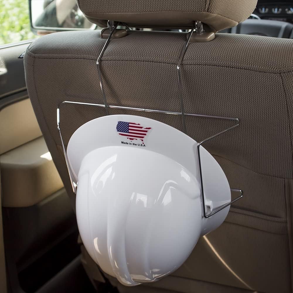 Adjustable Construction Hard Hat Holder - Holder Fits Various Size Hard Hats - Headrest Hook For Construction Hard Hats Car/Truck/Vehicle Seat Head Rest or Cubicle Wall