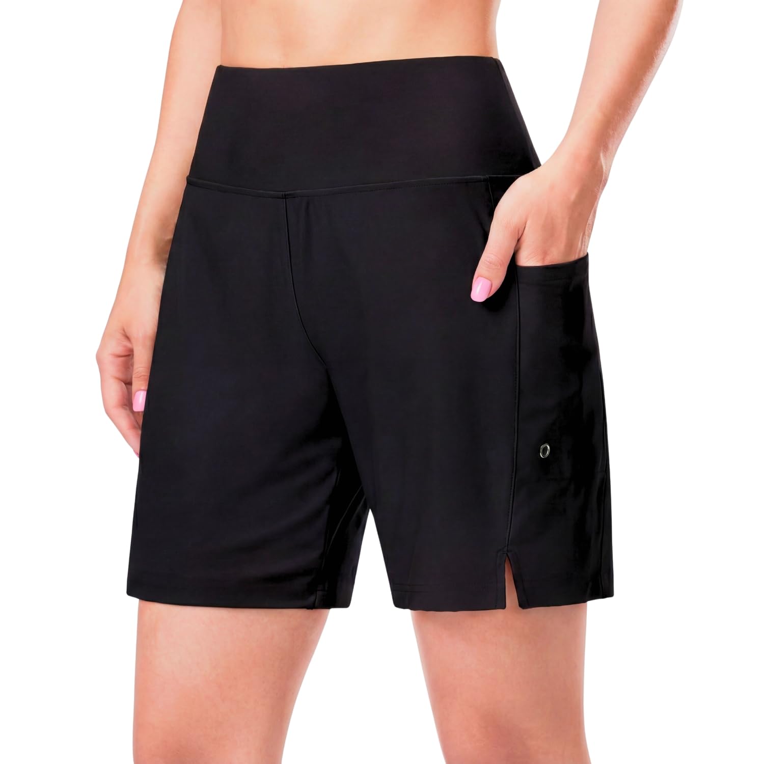 hurley high waisted women's swim shorts - 7" tummy control beach shorts boardshorts with liner, upf 50+ swimsuit bottom black