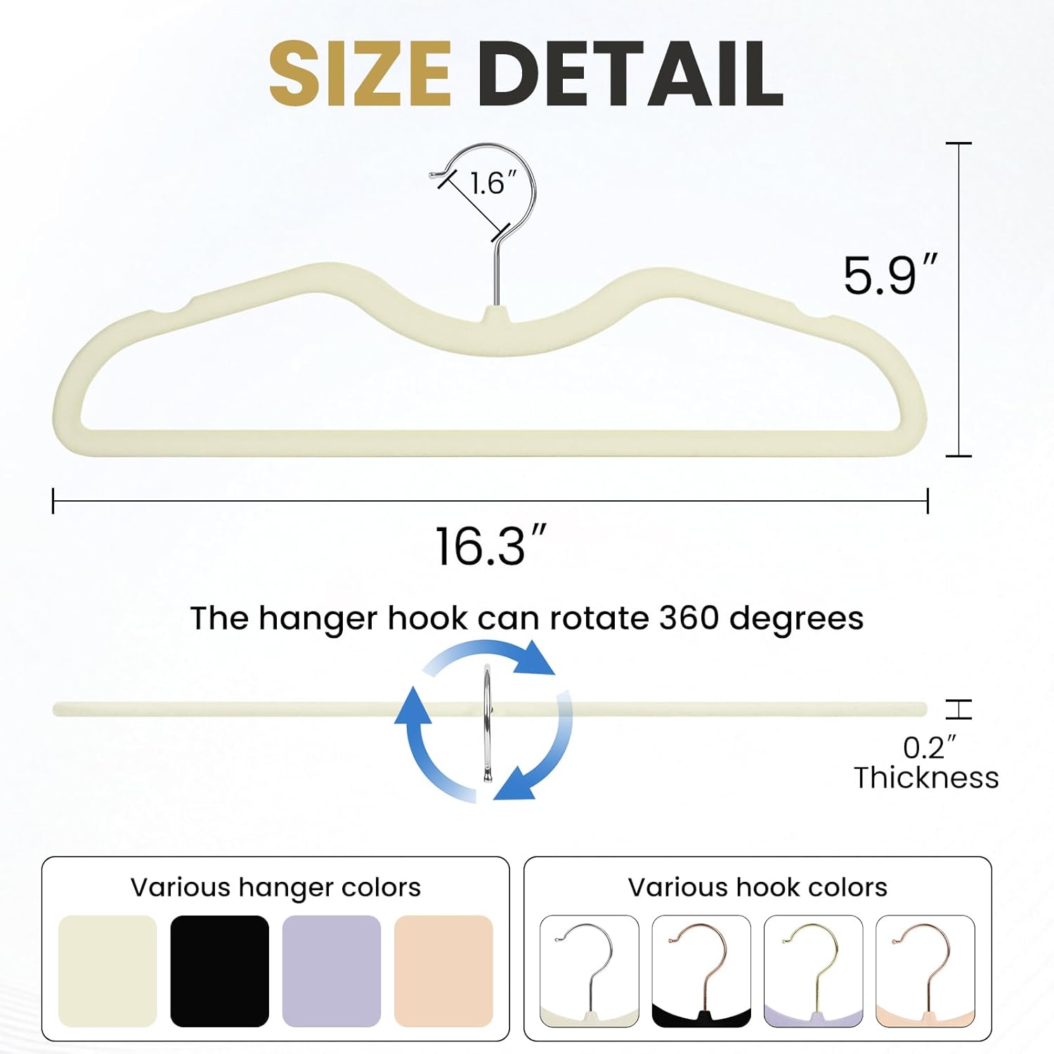 Velvet Short Neck Hangers - Heavy-Duty, Non-Slip Felt Surface, Space-Saving Design with Anti-Slip Grooves & Shoulder Shape, 360° Rotating Hooks, Durable for Coats, Shirt& Dresses