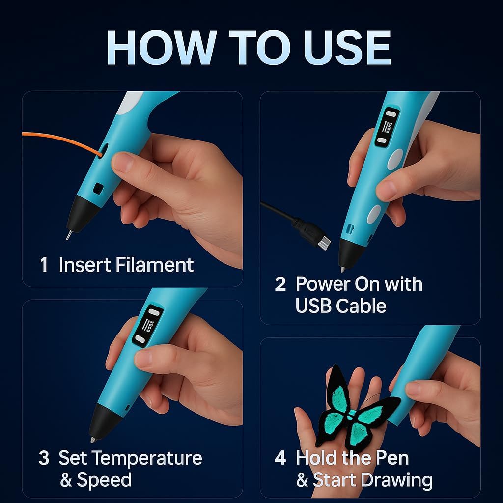 MiniExplorer 3D Pen with Adapter| 3D Pen for Kids| 3D Pen with 3 * 1.75MM PLA Filaments 10m Each| 3D Printing Pen | 3D Pen Set with PLA Filament Included - Ready to Create — Amazon image 4