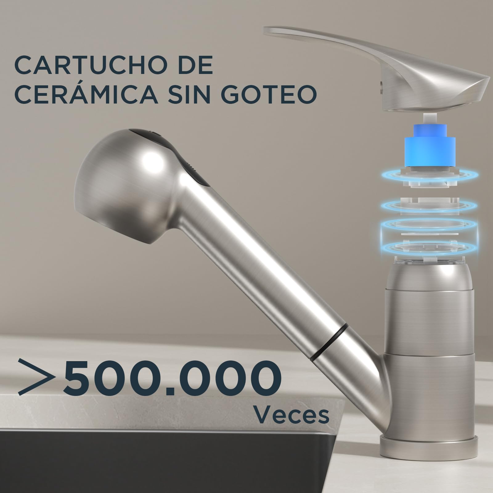 FORIOUS Grifo Cocina, Grifos Cocina Fregadero, Acero Inoxidable, Mezclador Torneira Cozinha Monomando Giratorio 360° Para un Orificio