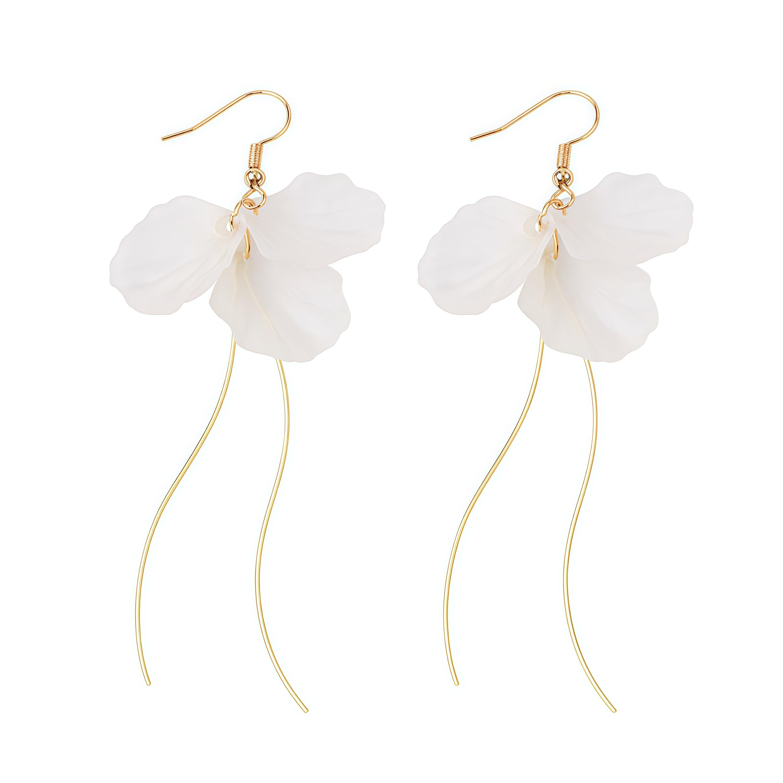 LMQLMK Elegant Shell Flower Dangle Earrings for Women, Long Tassel and Pearl Drop Earrings with Silver Plated Hook, Chic Bridal Party Jewelry,