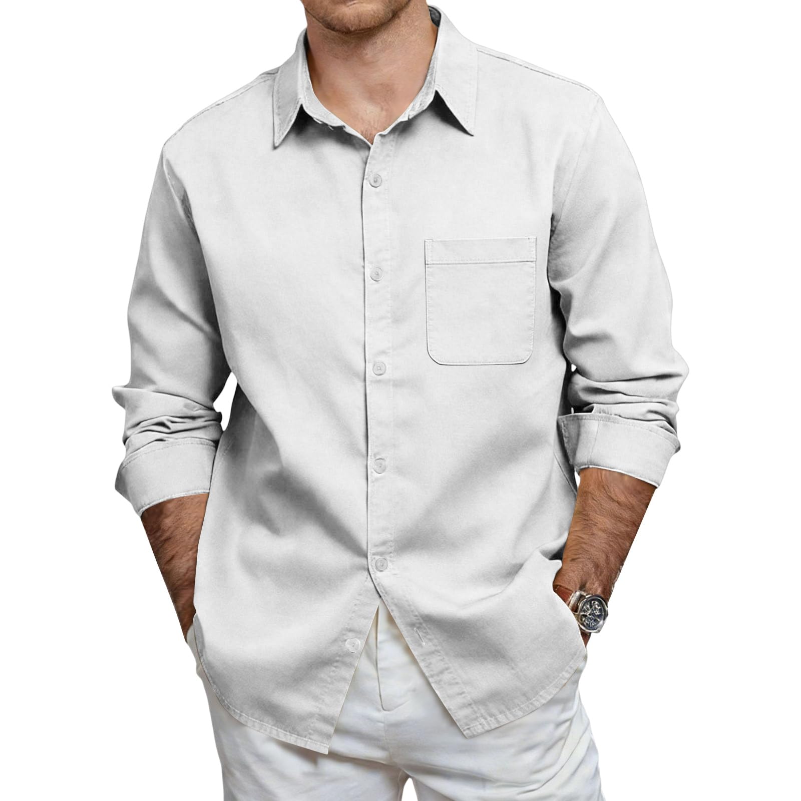 Mens Slim Fit Dress Shirt Mens Button Down Shirt Long Sleeve Solid Color Regular Fit Casual Dress Shirts