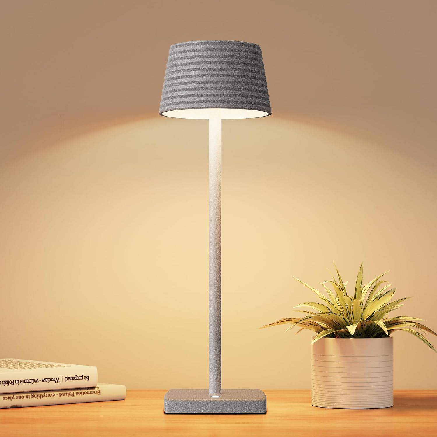 Rechargeable Cordless Table Lamp, Battery 5000mAh Metal Aluminum Housing USB LED Portable Powered Desk Lamp, 3 Levels Brightness Night Light for Restaurants Bars Outdoor (Ferrous Gray)