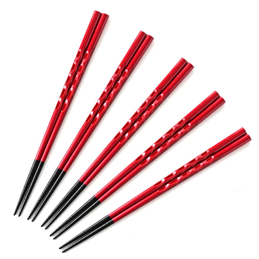 Chopsticks, Chopstick Factory, Dishwasher-safe, Easy to Use Wood-Carved Chopsticks, Red, Set of 5 / Chopsticks, Chopsticks, Wakasa Lacquer, Antibacterial, Made in Japan, Non-slip, Modern Simple, : Hom