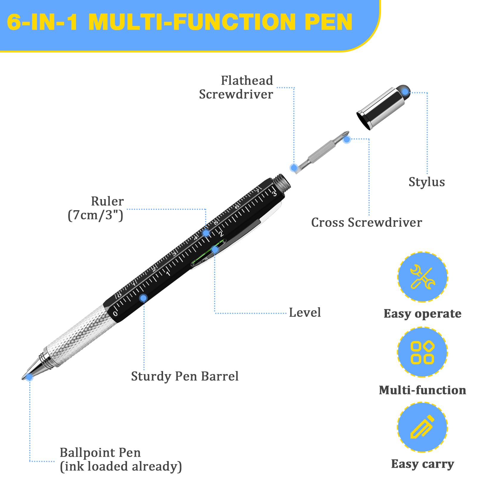 HOFASON Lot de 48 stylos multifonctions pour homme et adulte | Cadeaux de Noël en vrac pour hommes et adultes, stylos multi-outils 6 en 1, prix de fête pour adultes