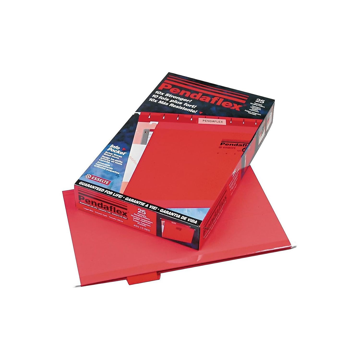 Pendaflex Carpetas colgantes reforzadas, tamaño legal, rojo, corte 1/5, 25/BX (4153 1/5 rojo)