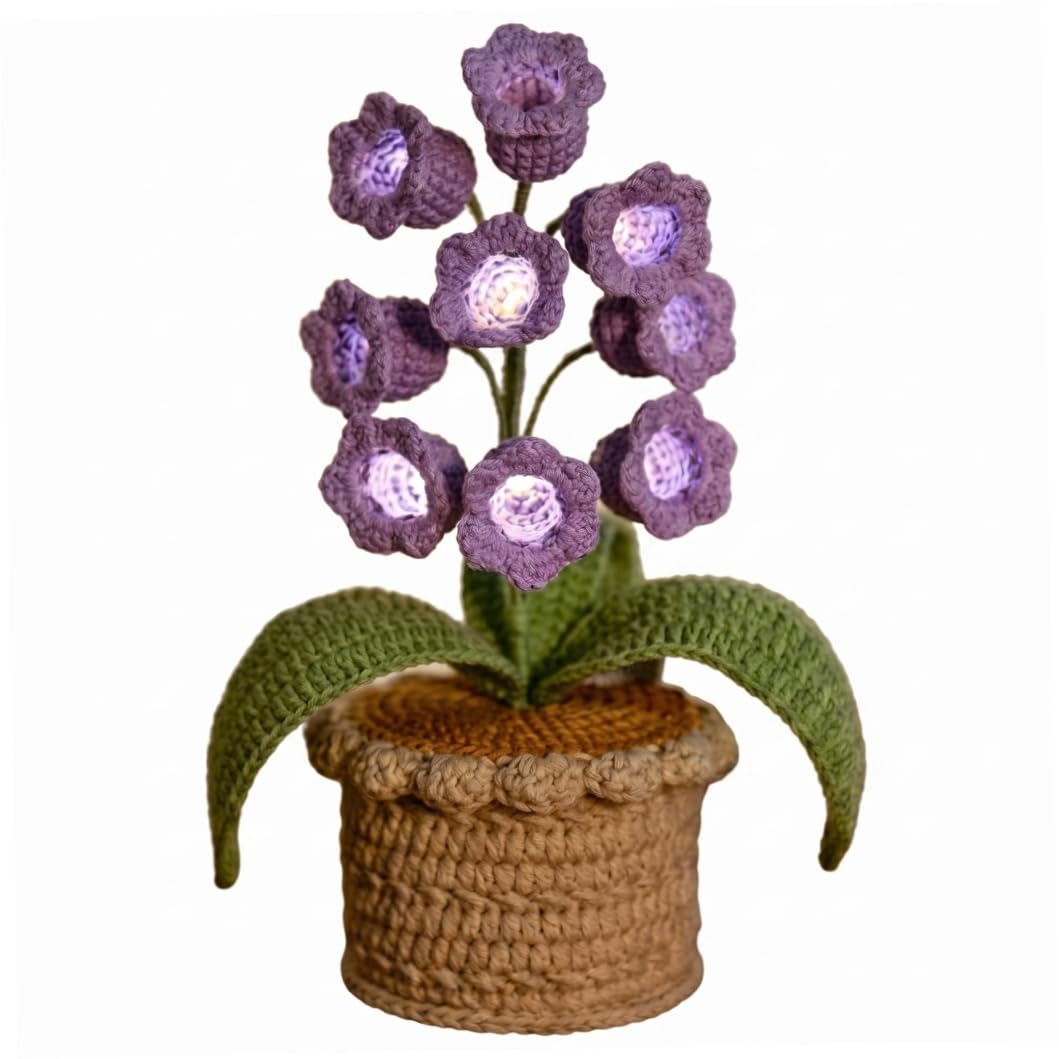 Sjfbebsy Lily of The Valley Lamp, Handcrafted Crocheted Flower Light Crochet Plants with Warm Led Strings Purple, Flower Lamp