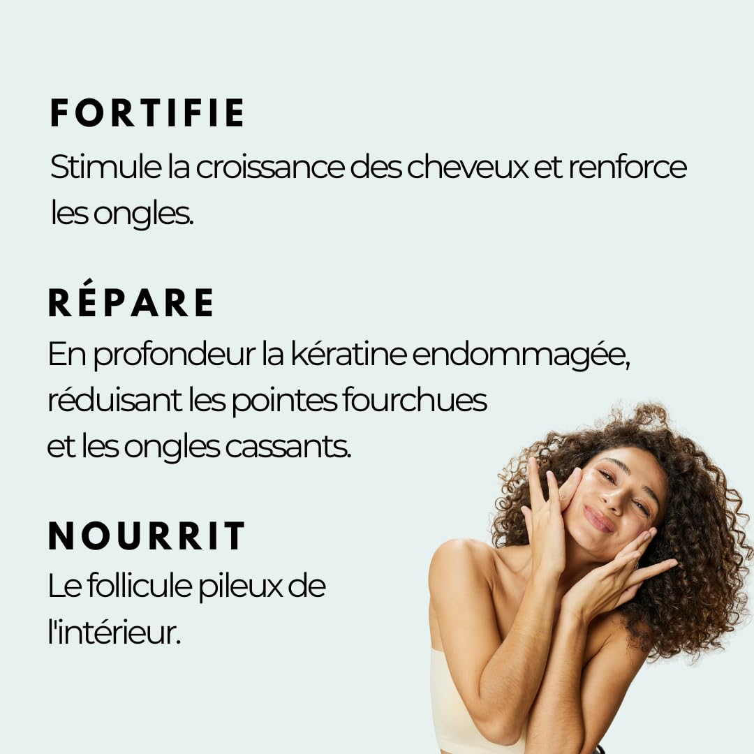 Oxyprolane® Cheveux & Ongle • Complément Alimentaire Pousse cheveux • Cure 3 mois / 90 gélules (1/j) • Biotine & Acide Hyaluronique • Fabriqué en France par BIO-RECHERCHE ®
