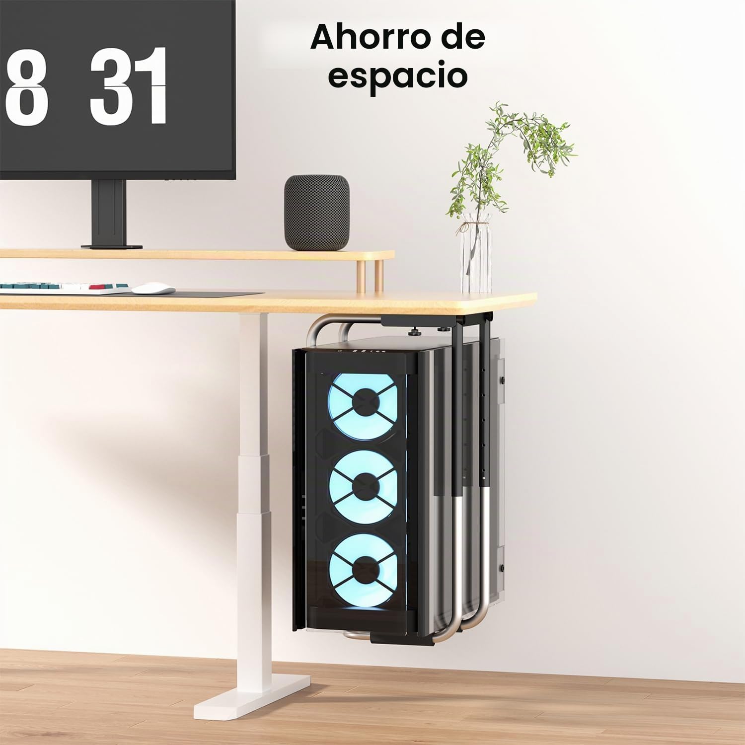 PUTORSEN Soporte pc CPU Bajo Mesa Ajustable Universal, Torre Heavy Duty con Almohadilla Protectora, Excelente Circulación de Aire para Casos de PC hasta 30kg
