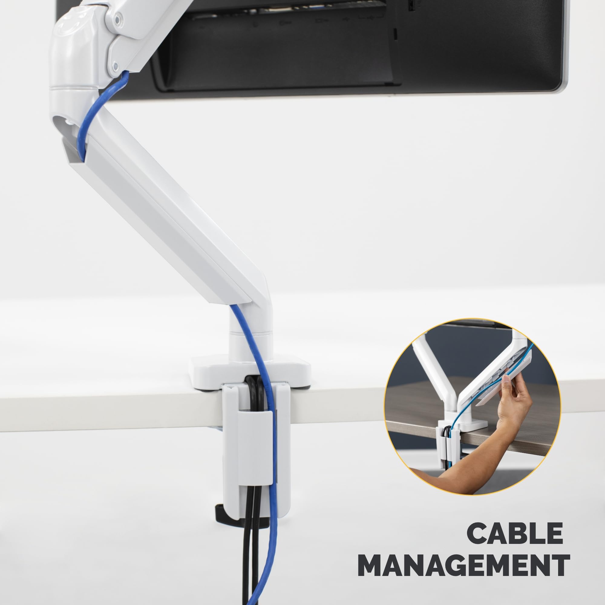 Fellowes Uchwyt do monitora do 1 ekranu do 32 cali (81,28 cm) - Platinum Series Monitor Arm ze sprężyną gazową, portami USB - mocowanie za pomocą zacisku lub przepustu kablowego - kolor: biały