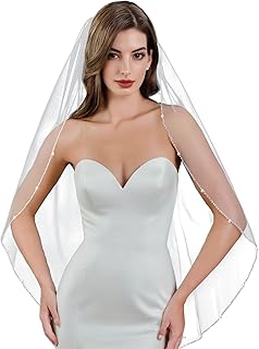 Wedding Veil Pearls Beaded Edge 1 Tier Soft Tulle Bridal Veil with Comb Four sizes