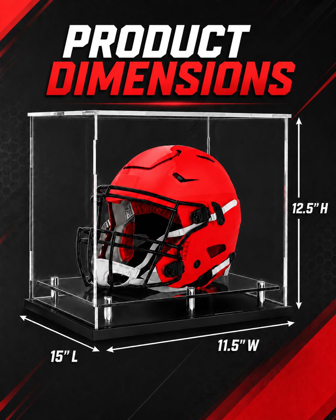 Fußballhelm-Vitrine in voller Größe, selbstmontierbare Acryl-Helmvitrine mit schwarzem Schutz-Halter, UV-Schutz, transparent, Sport-Memorabilien, Vitrine für Basketball-Sneaker