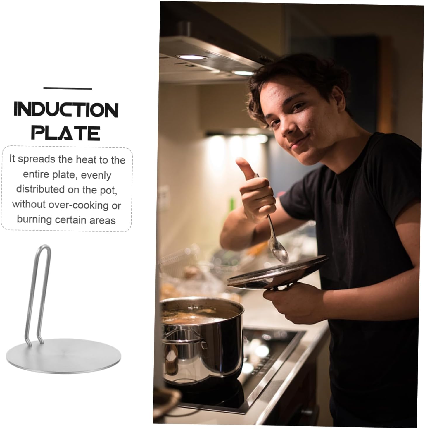 Heat Diffuser Induction Plate Adapter Multipurpose Cooking Tool for Induction Electric Gas Stoves Metal Construction Removable Handle Easy to Clean