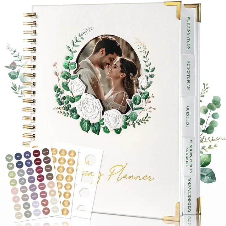 molekaus Wedding Planner Book And OrganizerWedding Planner For Bride With Interchangeable Photo Cover & Embossed Design Wedding Planner Bride to be Gifts engagement gifts for couples 11.5*10.5in