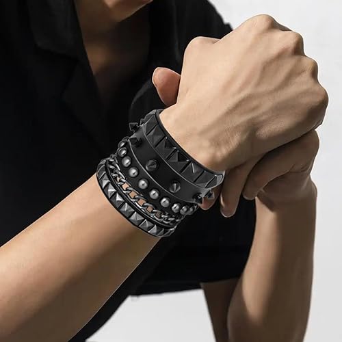 Miniatura 2 de 3 pulseras de cuero punk rock para mujer, accesorios de joyería Emo Pop de los años 80 y 90, accesorios de joyería retro con pinchos ajustables