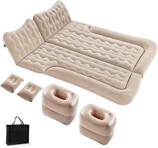 Portable Inflatable Car Air Mattress Bed Backseat with Pump with 3 Nozzles and Pillows for Outdoor Self-Driving Travel Camping for SUV RV Truck Minivan/Compact Double or Single Size