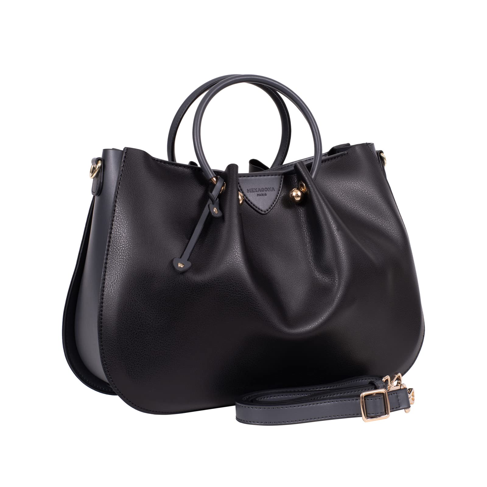 Hexagona ODE Handbag with 2 Handles, Noir/Gris, L : 34 x h : 24 x P : 15 cm
