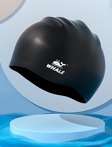 Miniatura 7 de WHALE Gorro de natación extra grande para mujeres y hombres, sombrero de natación de silicona duradera con protección para los oídos, unisex, para